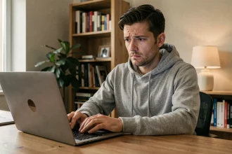 Homme utilisant un ordinateur portable pour accéder à un site de streaming sans VPN en 2026