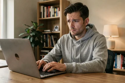 Homme utilisant un ordinateur portable pour accéder à un site de streaming sans VPN en 2026