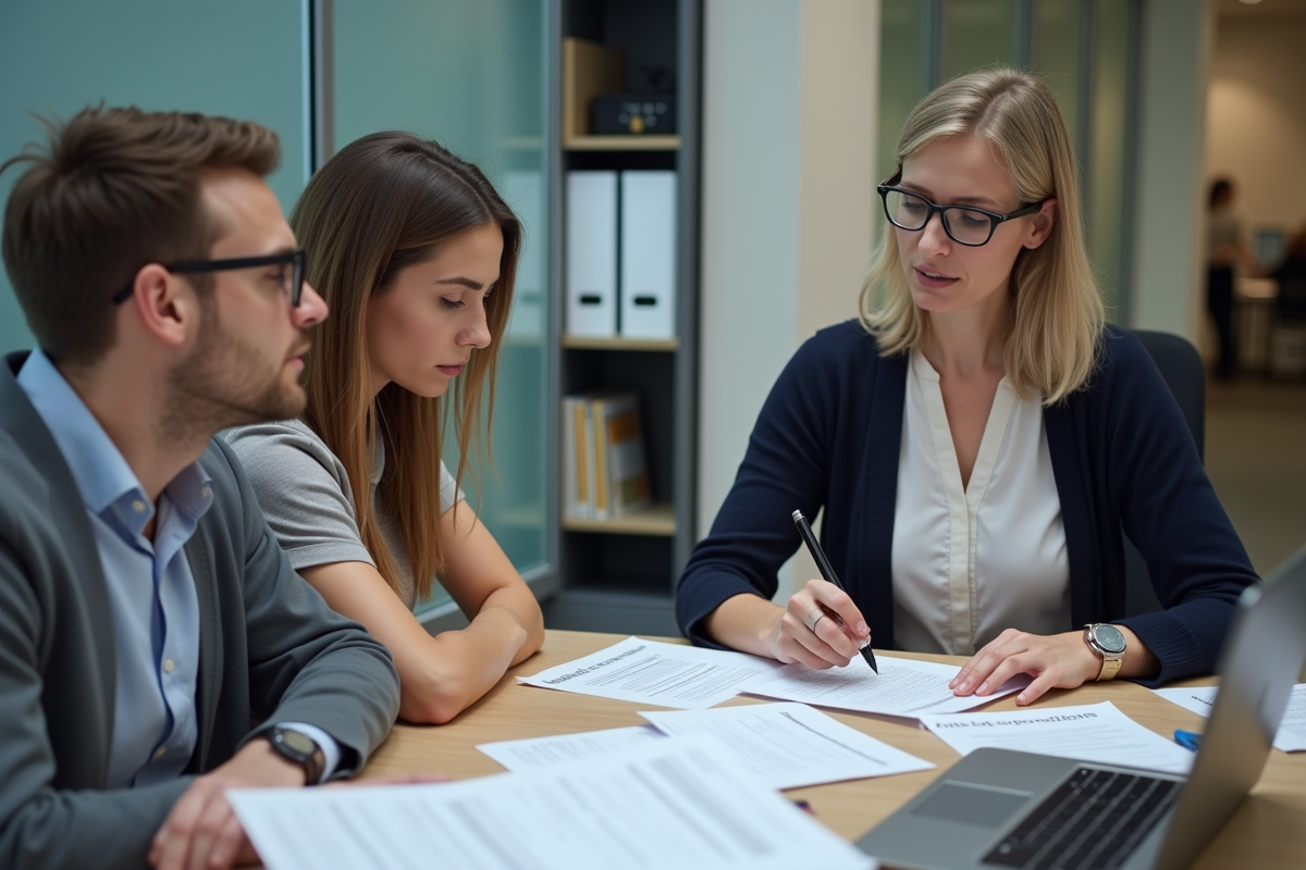 Conseillère aidant un couple avec des documents officiels