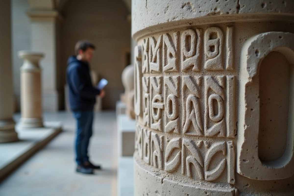 Chiffres romains gravés sur une colonne en marbre antique dans un musée d'histoire