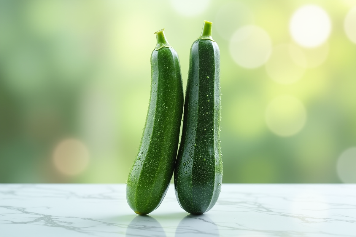 Concombre et zucchini entiers avec gouttes d