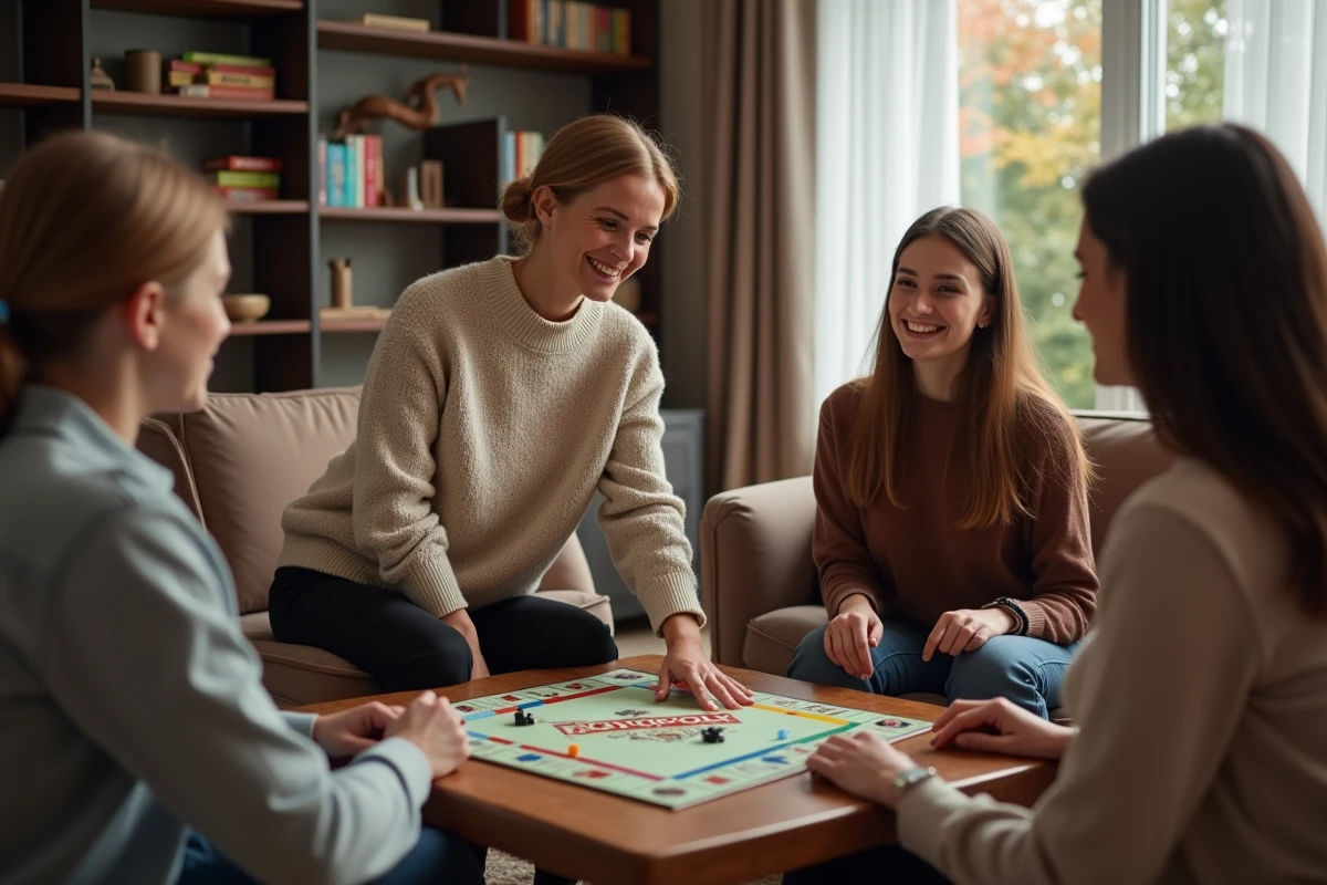 Femme guidant un groupe lors d une partie de Monopoly Go