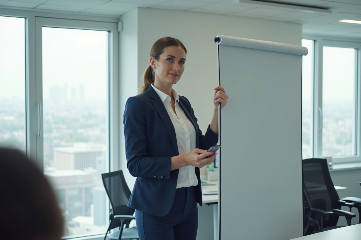 Femme professionnelle en réunion dans un bureau moderne