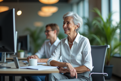 Femme senior souriante dans un bureau moderne