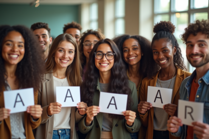 Groupe de jeunes souriants avec noms commençant par A