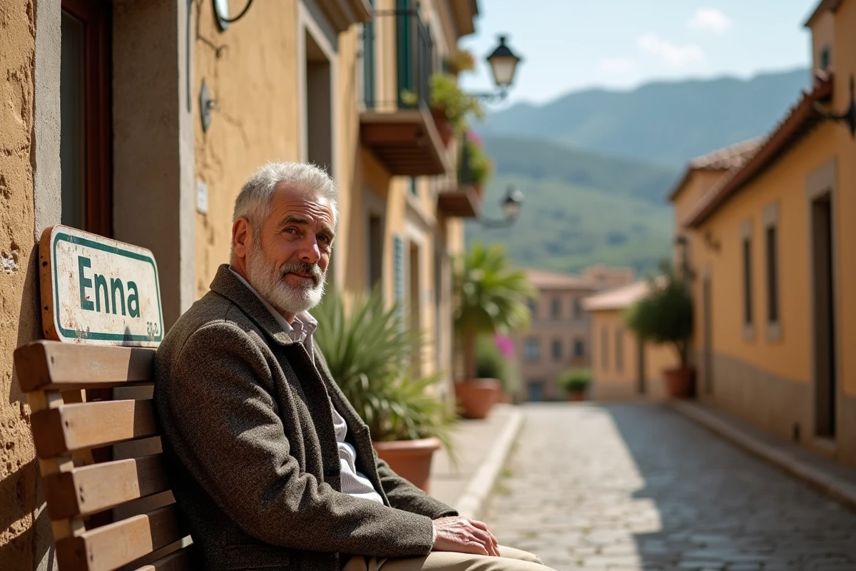 Homme âgé relaxant dans un village sicilien ensoleillé