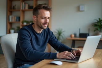 Jeune homme au travail à domicile sur son ordinateur