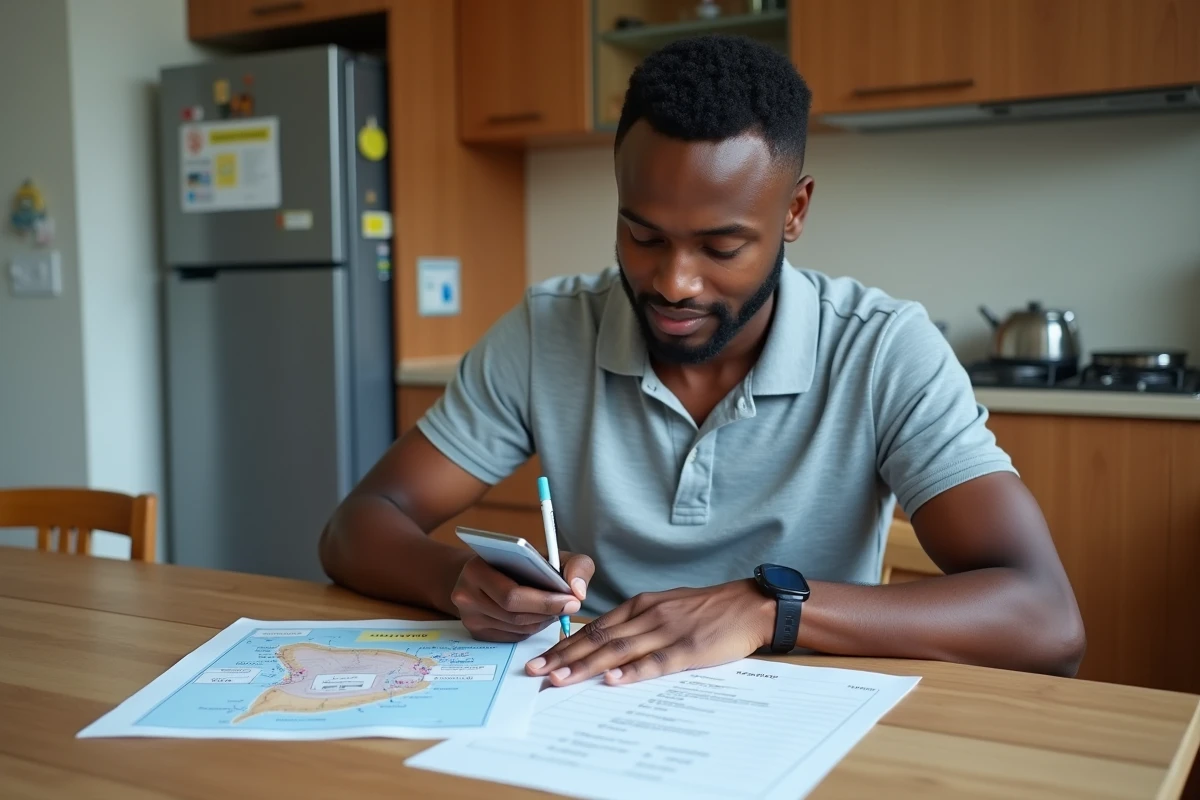 Jeune homme mauricien remplissant un formulaire à la maison