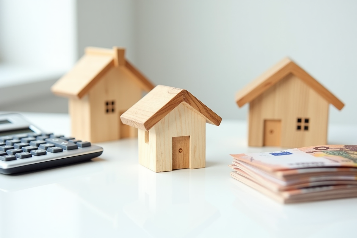 Modèles de maisons en bois avec euros sur un bureau lumineux