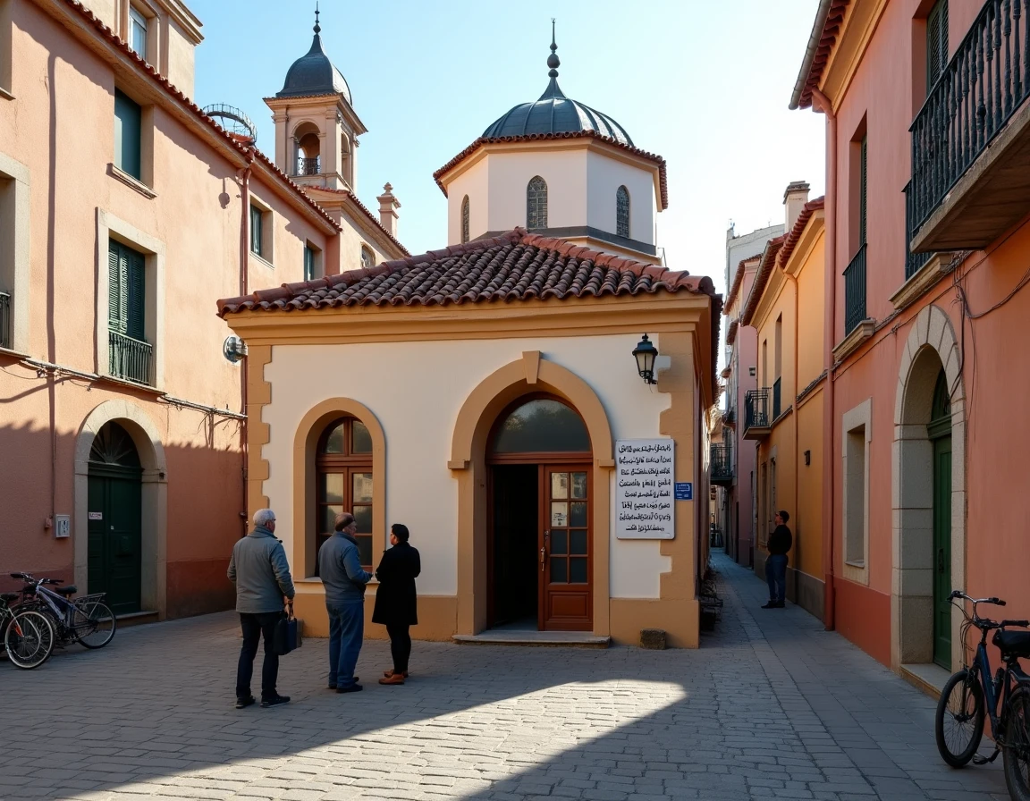 Façade d'une mosquée de quartier à Toulouse avec le panneau des horaires de prière
