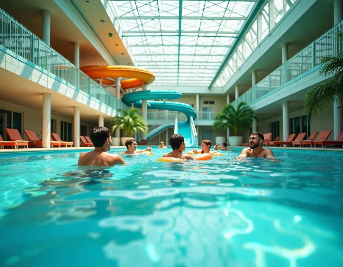 Piscine de loisirs intérieure avec toboggan aquatique et zone de vagues comme alternative à l'Aqualud du Touquet