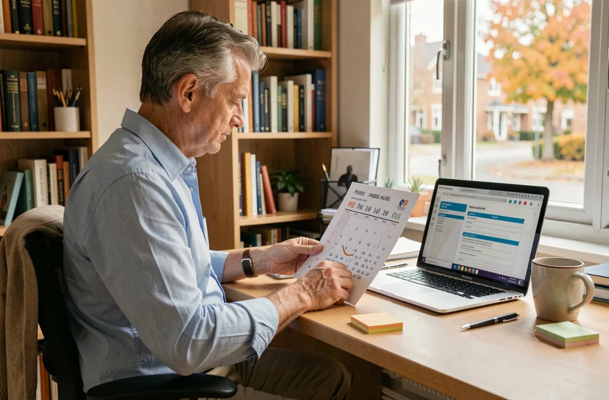 Salarié préparant une demande de pont pour un jour férié depuis son bureau à domicile