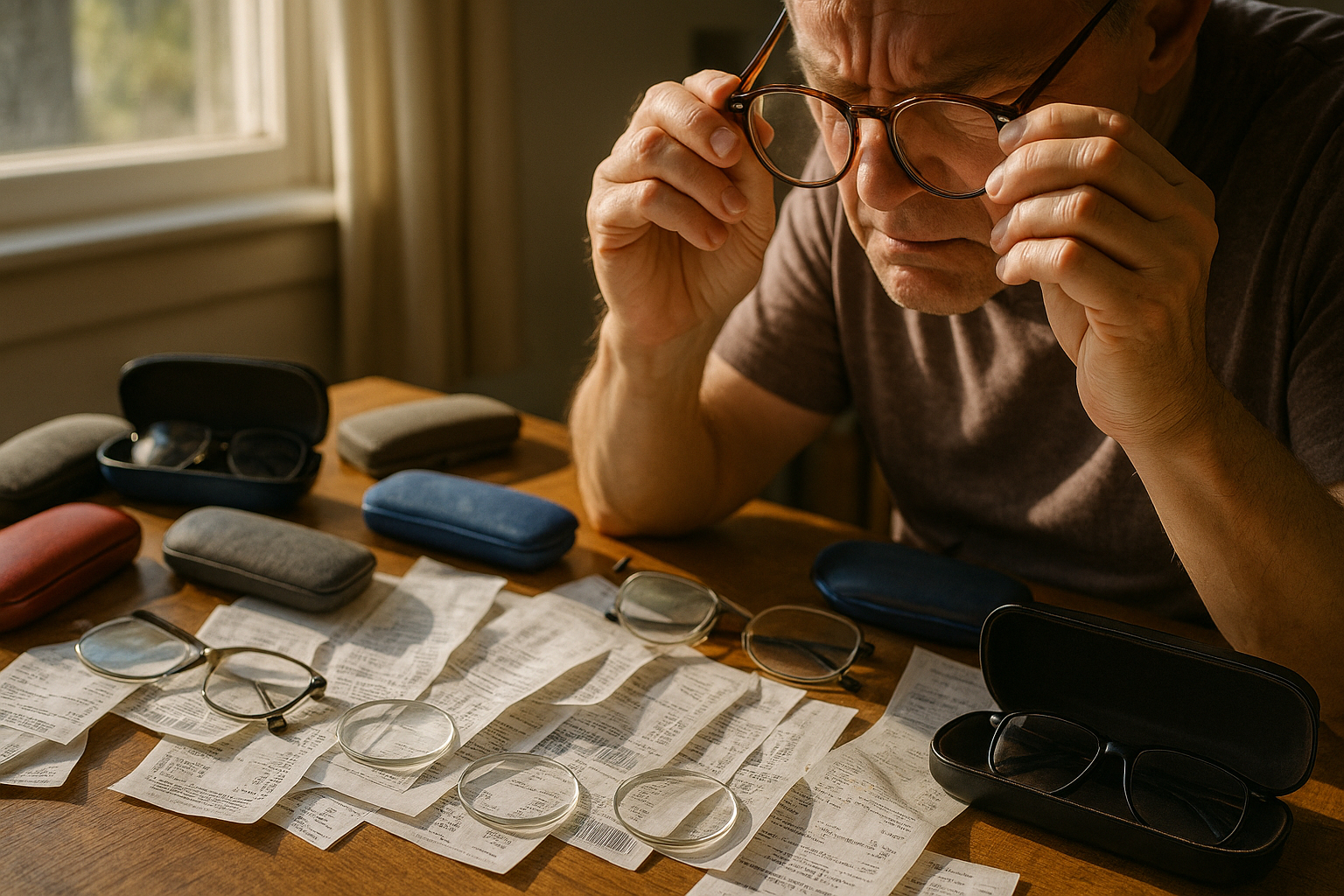 Table avec lunettes et accessoires à la maison