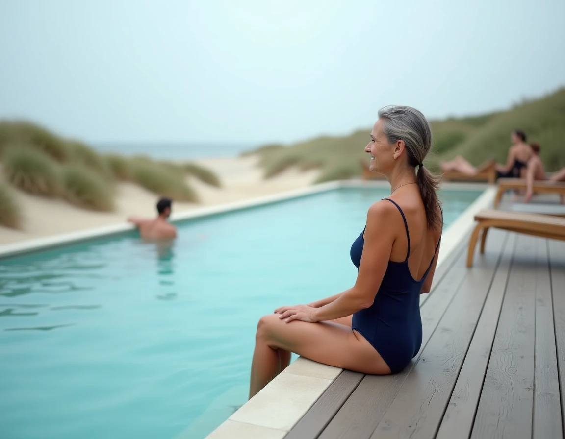 Femme se relaxant au bord d'un bassin de thalassothérapie sur la Côte d'Opale près du Touquet