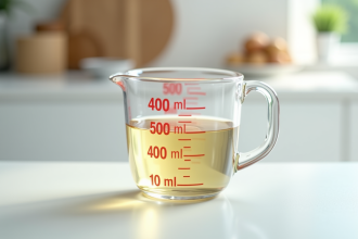Verre mesureur avec liquide à 400 ml vue de dessus