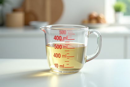 Verre mesureur avec liquide à 400 ml vue de dessus