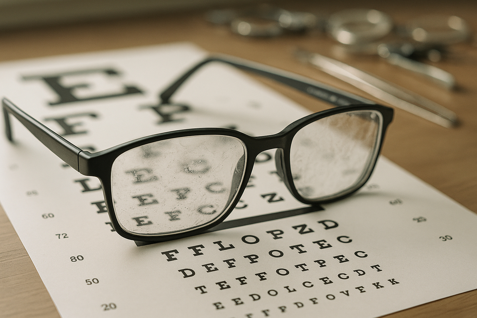Lunettes avec verres sales sur un test de vue
