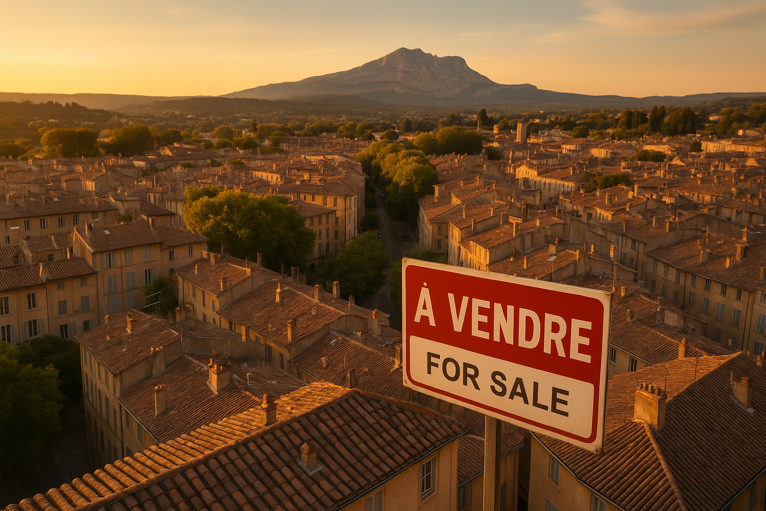 Vue aérienne d Aix en Provence avec toits et montagne Sainte Victoire